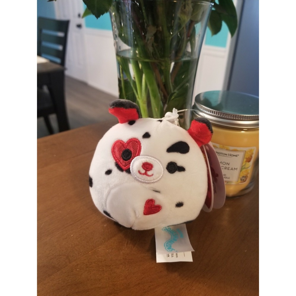 Kellytoy Squishmallow Unisex 3.5" White Dustin Dalmatian Heart Eye Clip 2022